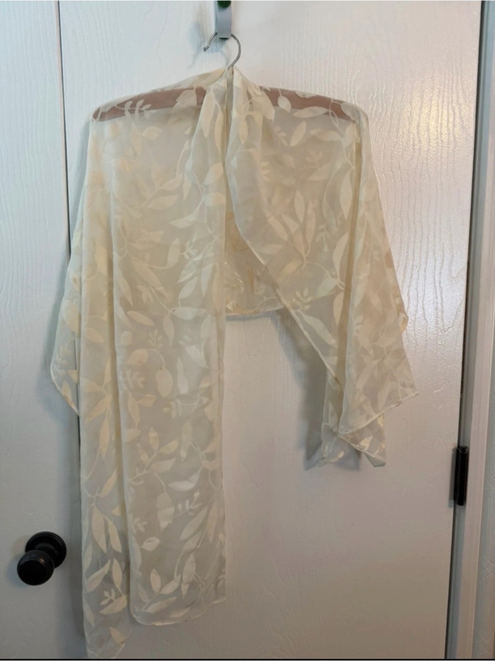 Sheer Leaf-Pattern Cream Shawl Scarf - Unbranded